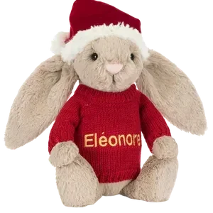 Bashful Christmas Bunny with Personalised Red Jumper