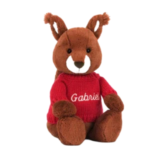 Bashful Squirrel with Personalised Red Jumper