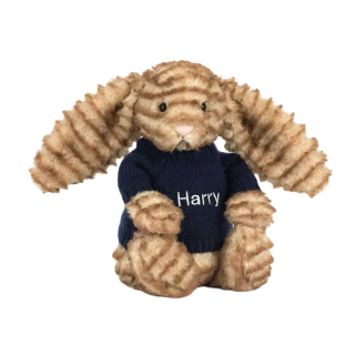 Bashful Luxe Bunny Juniper with Personalised Navy Jumper