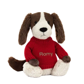 Bashful Fudge Puppy with Personalized Red Jumper