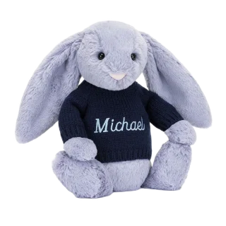 Bashful Viola Bunny with Personalised Navy Jumper
