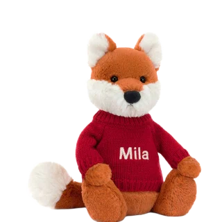 Bashful Fox Cub with Personalised Red Jumper