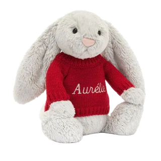 Bashful Silver Bunny with Personalised Red Jumper