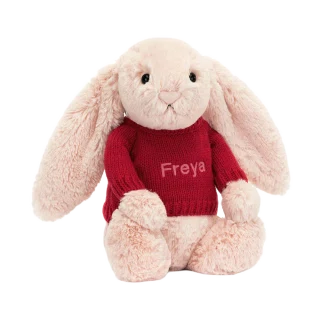 Bashful Blush Bunny with Personalised Red Jumper