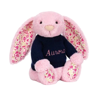 Blushkin Blossom Luxe Bunny with Personalised Navy Jumper