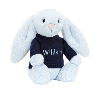 Bashful Blue Bunny with Personalised Navy Jumper