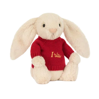 Bashful Luxe Bunny Willow with Personalised Red Jumper